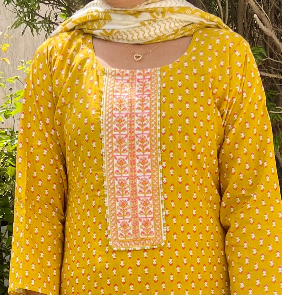 Pure Cotton Kurti & Pant with Dupatta (3pcs) - Stylish Attire