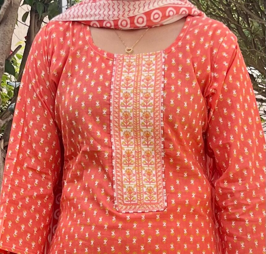 Pure Cotton Kurti & Pant with Dupatta (3pcs) - Stylish Attire