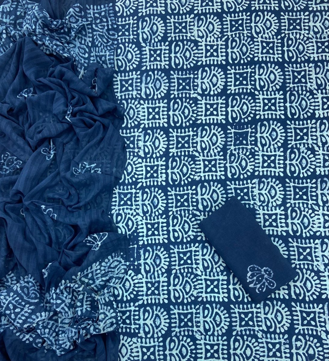 Block Print Cotton Suit Set (Navy Blue) - Stylish Attire