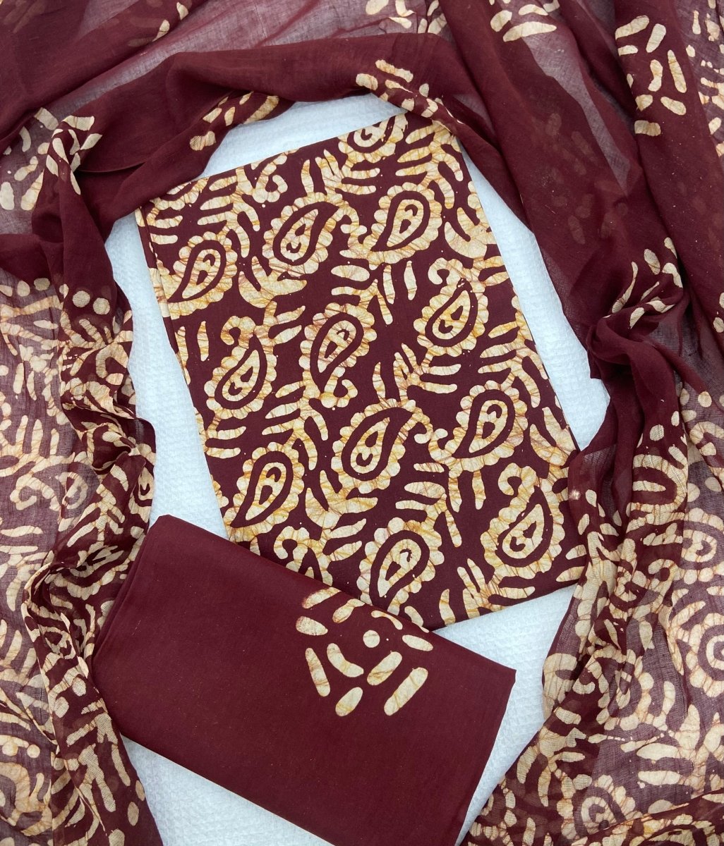 Block Print Elegant Cotton Suit Set (Brown) - Stylish Attire