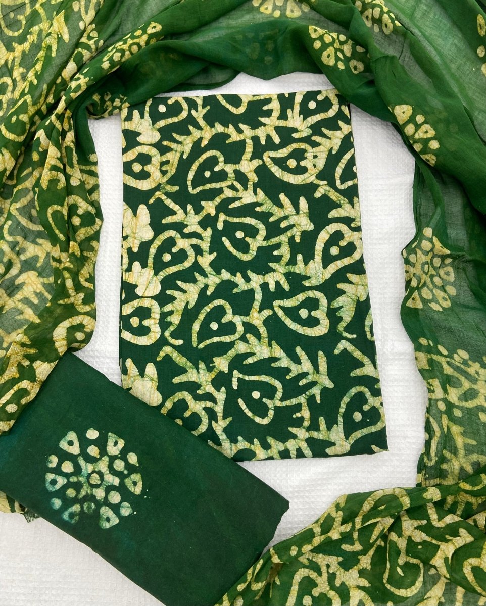 Block Print Elegant Cotton Suit Set (Green) - Stylish Attire