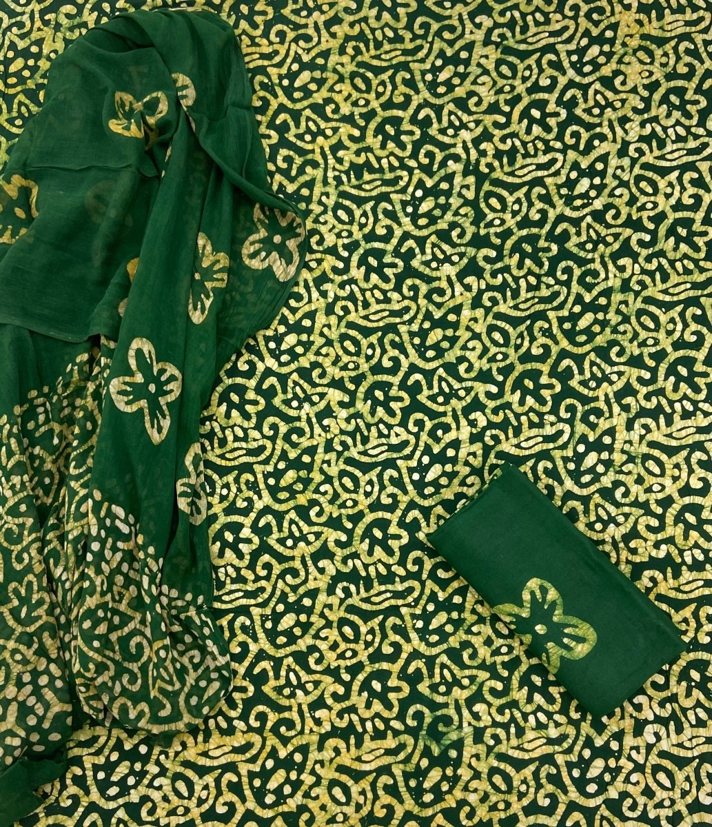 Block Print Elegant Cotton Suit Set (Green) - Stylish Attire