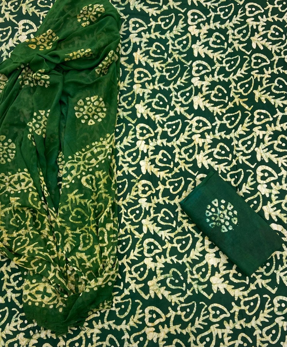 Block Print Elegant Cotton Suit Set (Green) - Stylish Attire