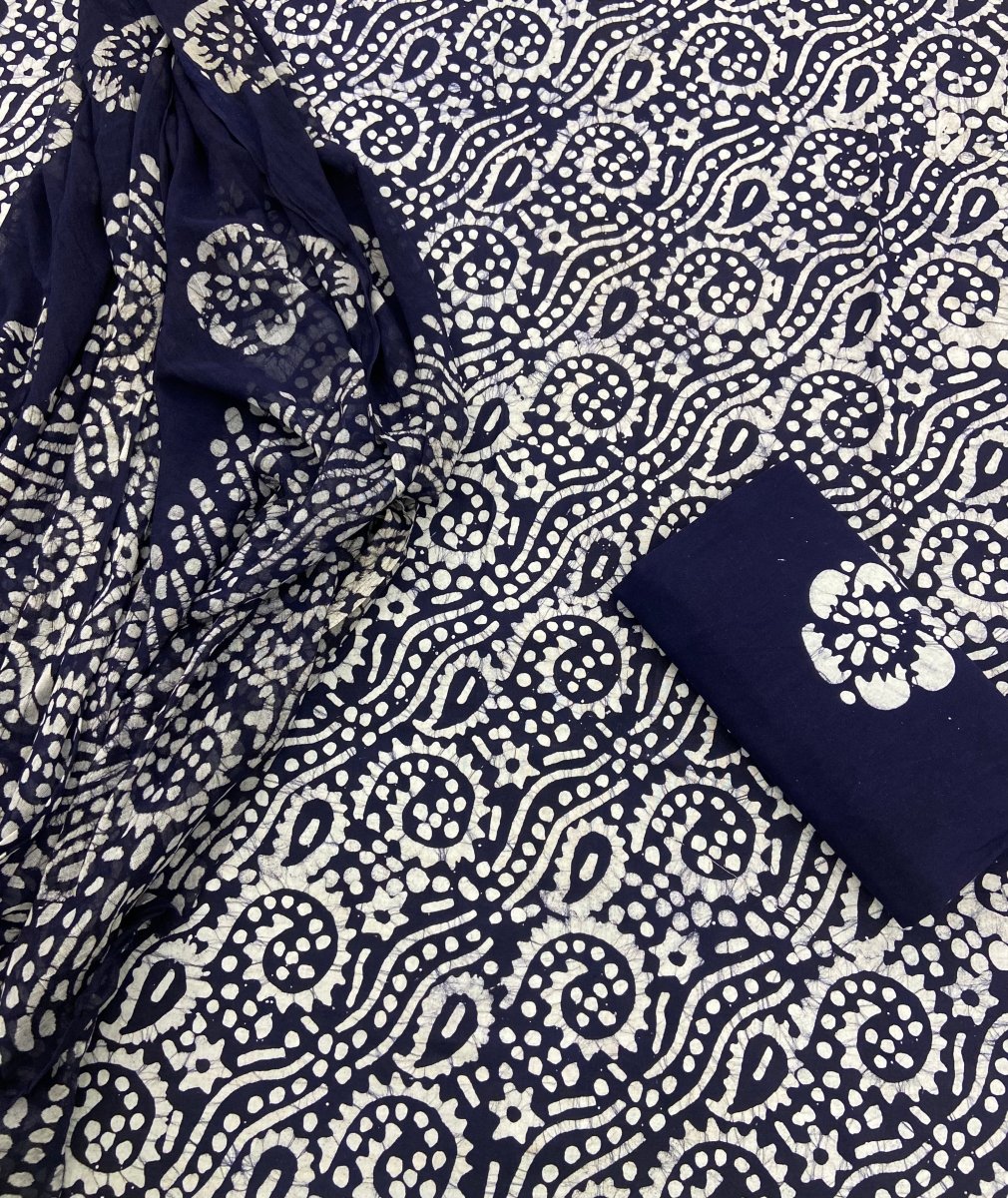 Block Print Elegant Cotton Suit Set (Navy Blue) - Stylish Attire