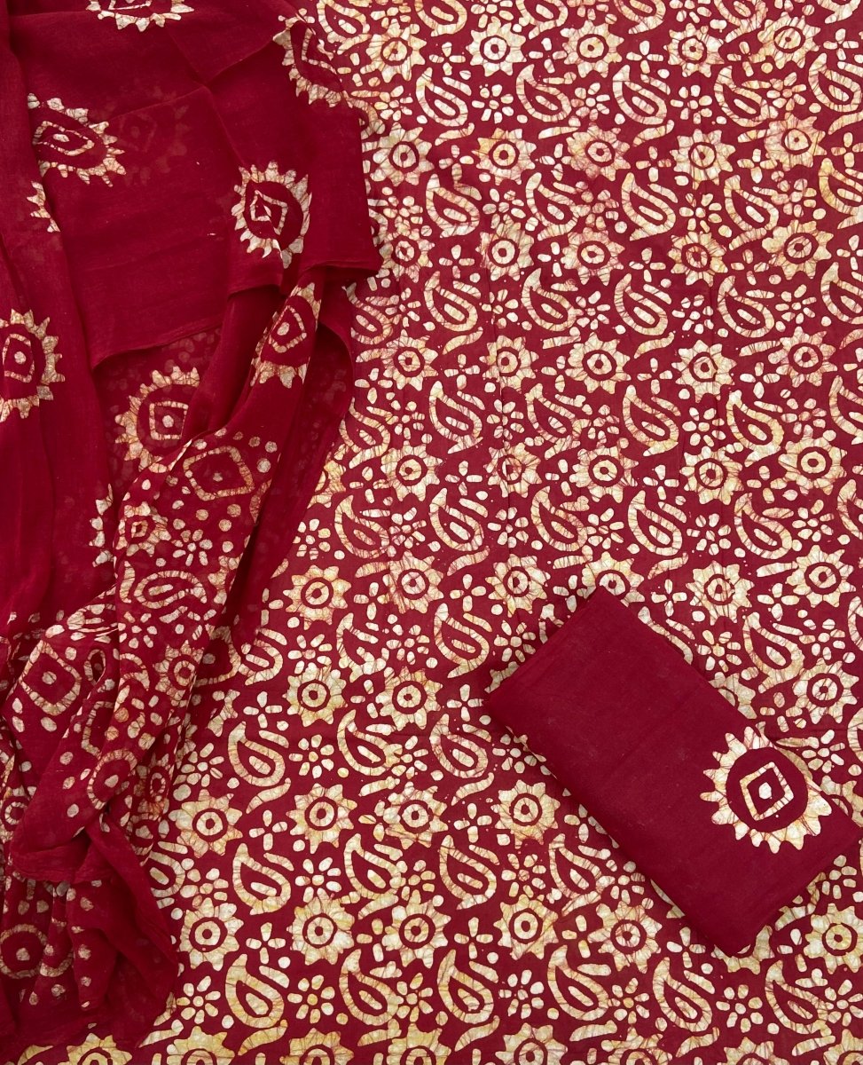 Block Print Elegant Cotton Suit Set (Red) - Stylish Attire