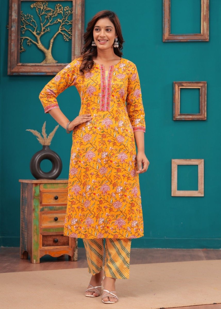 Pure Cotton Kurti & Pant with Dupatta (3pcs) - Stylish Attire